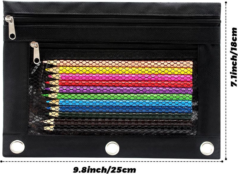 Cinvo Pencil Pouch 3 Ring Binder Pouch Zippered Pencil Case Canvas Pencil Bag with 2 Compartments (Set of 2, Black) - Image 2